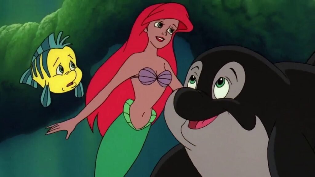 Ariel e Linguado, de A Pequena Sereia, no episódio Uma Amizade de Peso (Reprodução / YouTube)