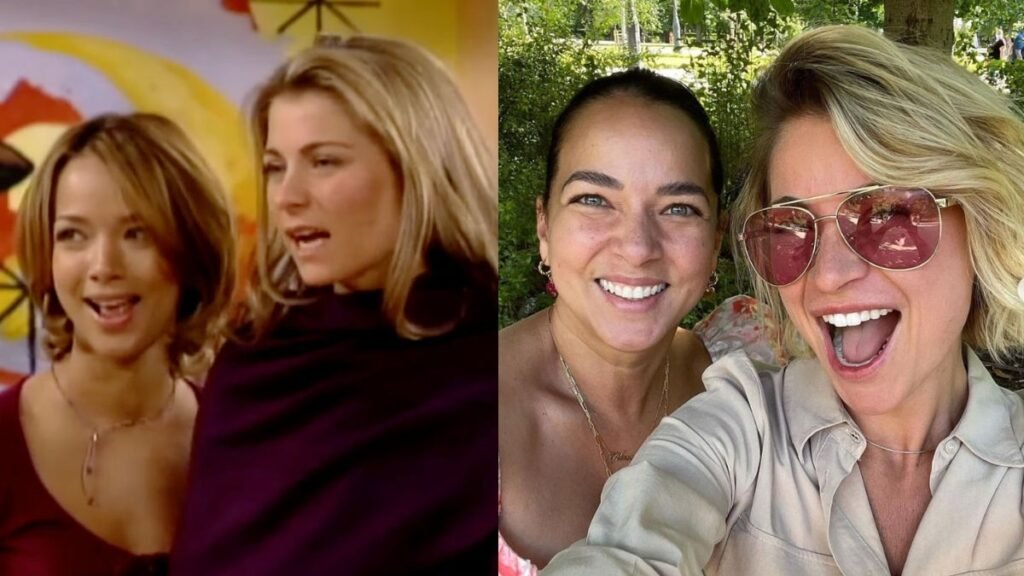 Ludwika Paleta e Adamari López se reencontraram (à direita) 20 anos depois de protagonizarem Amigas e Rivais (à esquerda) (Reprodução / Televisa / Instagram)